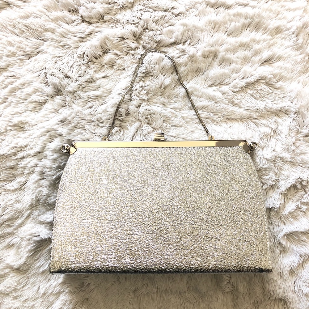 VTG Silver Clutch Reversible Remove to Black Handbag Purse Metallic Elegant